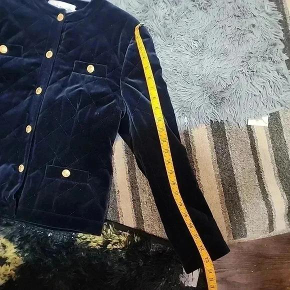 JH Collection Vintage 80s Velvet Quilted Blazer Military style Jacket. Size 10 - Picture 11 of 14